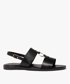 GEMO Sandales femme en cuir uni avec anneau fantaisie noir standard