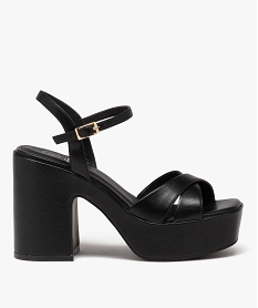 GEMO Sandales femme à talon haut plateforme avec bride à boucle noir standard