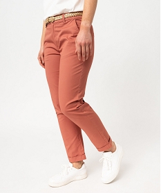 GEMO Pantalon chino extensible avec ceinture femme rose standard