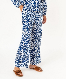 GEMO Pantalon large imprimé avec taille élastique femme Bleu