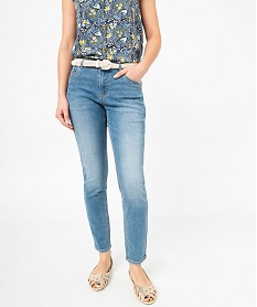 GEMO Jean Slim longueur 78ème avec ceinture tressée femme Bleu