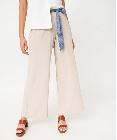 GEMO Pantalon large et fluide avec ceinture à motifs femme beige standard