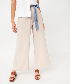 GEMO Pantalon large et fluide avec ceinture à motifs femme Beige