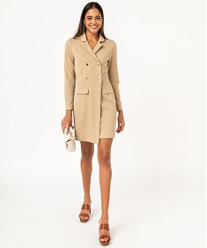 GEMO Robe courte à manches longues look manteau femme beige standard