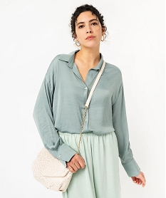 GEMO Chemise à manches longues en matière satinée femme vert chine