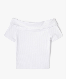 GEMO Tee-shirt manches courtes coupe courte et col Bardot fille blanc standard