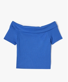 GEMO Tee-shirt manches courtes coupe courte et col Bardot fille Bleu