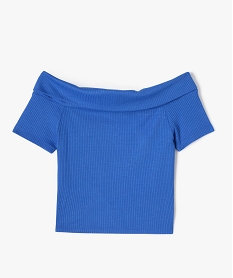 GEMO Tee-shirt manches courtes coupe courte et col Bardot fille bleu standard