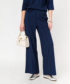 GEMO Pantalon large à rayures ton sur ton femme bleu standard