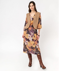 GEMO Robe longue à motifs fleuris avec col V femme Imprimé