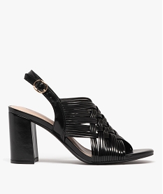 GEMO Sandales femme à talon haut avec brides couvrantes effet tressage noir standard