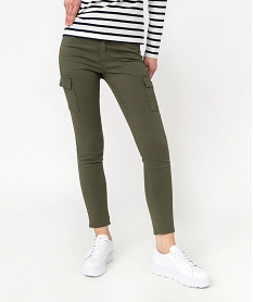 GEMO Pantalon coupe cargo femme en toile extensible kaki standard