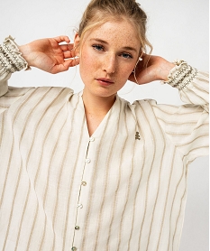 GEMO Blouse manches longues en lin mélangé à rayures femme - LuluCastagnette Beige