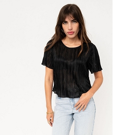GEMO Blouse à manches courtes en maille gaufrée scintillante femme noir standard