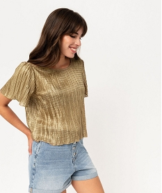 GEMO Blouse à manches courtes en maille gaufrée scintillante femme Blanc