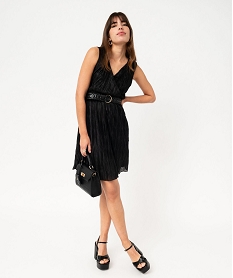 GEMO Robe courte sans manches en maille gaufrée scintillante femme noir standard
