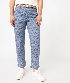 GEMO Pantalon chino imprimé en maille extensible avec ceinture femme Imprimé