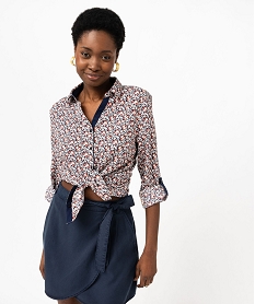 GEMO Chemise à motifs fleuris avec manches retroussables femme Rose