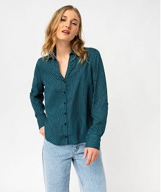 GEMO Chemise imprimée avec fines rayures pailletées femme Bleu