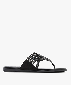 GEMO Mules femme à bride entre-doigts fantaisie avec bijoux noir standard