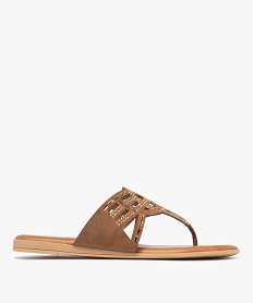 GEMO Mules femme à bride entre-doigts fantaisie avec bijoux marron standard