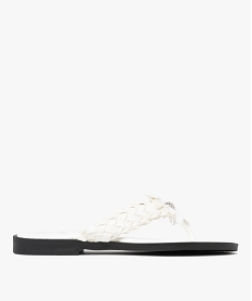 GEMO Mules femme à bride entre-doigts tressée avec fleur fantaisie blanc standard
