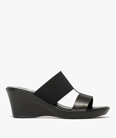 GEMO Mules femme compensées à bride élastique et bride fantaisie noir standard