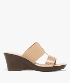 GEMO Mules femme compensées à bride élastique et bride fantaisie beige standard