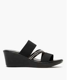 GEMO Mules femme à talon compensé avec brides élastiques et strass noir standard