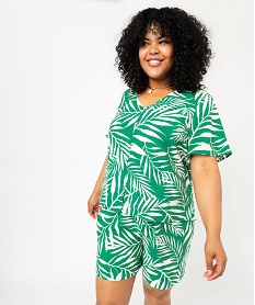 GEMO Blouse manches courtes fluide à col V et imprimé femme grande taille imprime feuillage