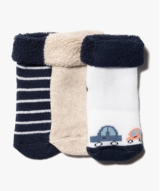 GEMO Chaussettes bébé en maille bouclette (lot de 3) kaki chine