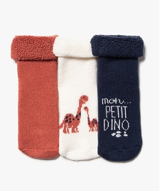 GEMO Chaussettes bébé en maille bouclette (lot de 3) kaki chine