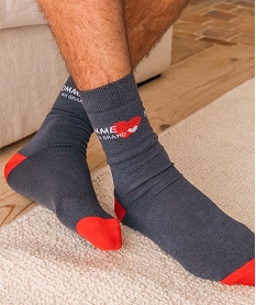 GEMO Chaussettes homme tige haute imprimées (lot de 2) Bleu