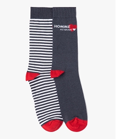 GEMO Chaussettes homme tige haute imprimées (lot de 2) gris standard