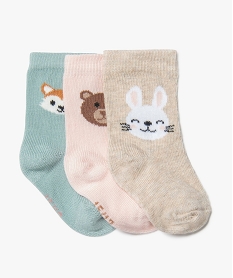 GEMO Chaussettes hautes imprimé animaux bébé fille (lot de 3) beige standard