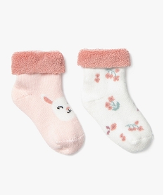 GEMO Chaussettes bébé en maille bouclette imprimée (lot de 2) rose vif