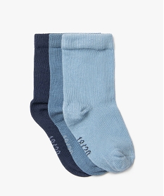 GEMO Chaussettes tige haute en coton biologique uni bébé fille (lot de 3) bleu standard