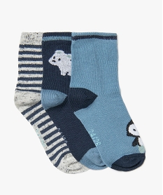 GEMO Chaussettes hautes imprimé animaux bébé fille (lot de 3) Bleu