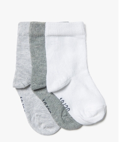 GEMO Chaussettes tige haute en coton biologique uni bébé fille (lot de 3) blanc standard