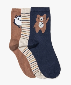 GEMO Chaussettes hautes avec motifs animaux garçon (lot de 3) marron standard