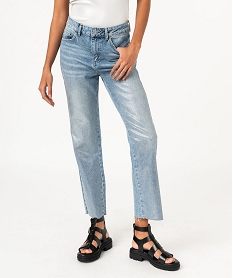GEMO Jean straight aspect usé et pailleté femme argente