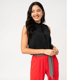 GEMO Blouse sans manches froissée à col en broderie anglaise femme Noir