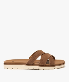 GEMO Mules femme casual avec brides unies en cuir suédé entrelacées Brun
