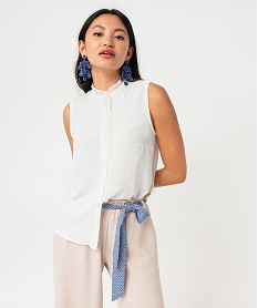 GEMO Blouse sans manches froissée à col en broderie anglaise femme Beige