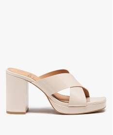 GEMO Mules à talon haut vernies avec brides croisées Beige