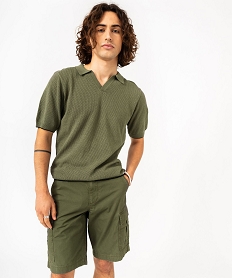 GEMO Polo manches courtes en maille ajourée homme kaki standard
