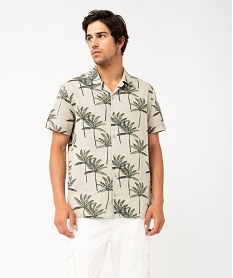 GEMO Chemise à manches courtes en coton léger et col cubain homme Vert