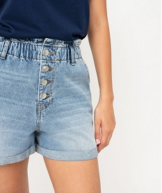 short en jean coupe large ceinture elastique froncee femme bleu shortsK181501_2