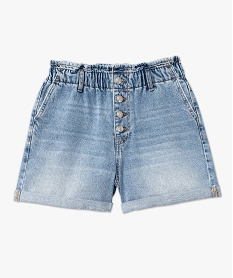 short en jean coupe large ceinture elastique froncee femme bleu shortsK181501_4