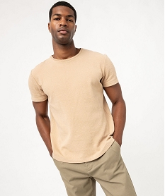 GEMO Tee-shirt manches courtes en maille texturée homme. Beige